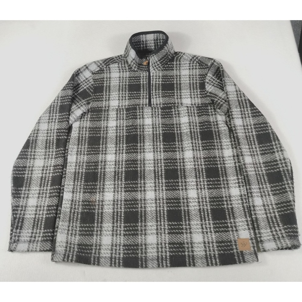 John Wayne Sweatshirt Mens Medium Gray Plaid 1/4 Zip Fleece Pullover Western‎